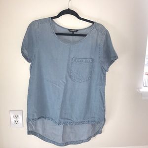 Chest pocket denim high-low tee